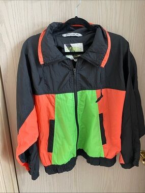 Gitano Black Neon Green and Neon Orange Colorblock Bomber Jacket